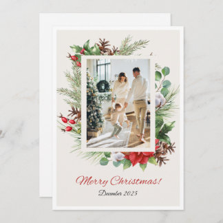 Cartão De Festividades Personalized Red & Green Floral Christmas Card