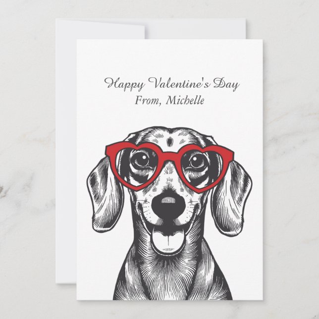 Cartão De Festividades Personalized Red Hearts Dachshund Valentine's Day  (Frente)