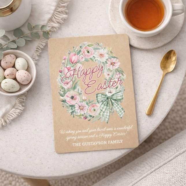 Cartão De Festividades Personalized Rustic Easter Floral - White Script (Criador carregado)