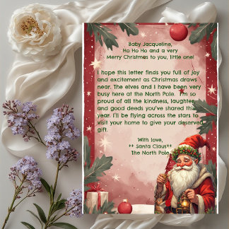 Cartão De Festividades Personalized Santa Claus North Pole Reindeer Red 