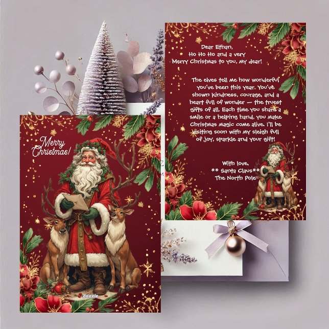 Cartão De Festividades Personalized Santa Letter North Pole Cute Reindeer (Personalized Santa Letter North Pole Cute Reindeer Holiday Card)