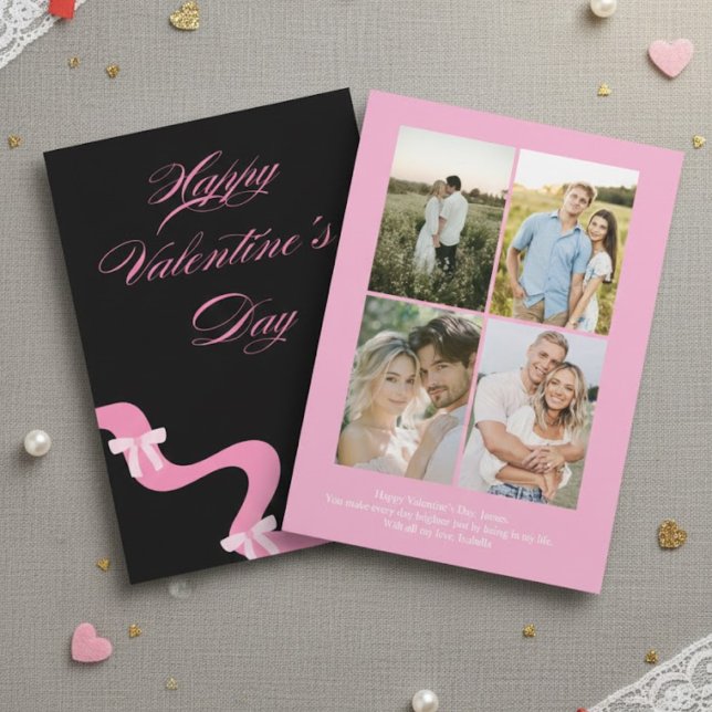 Cartão De Festividades Personalized Valentine’s Day Card with Photo pink (Criador carregado)