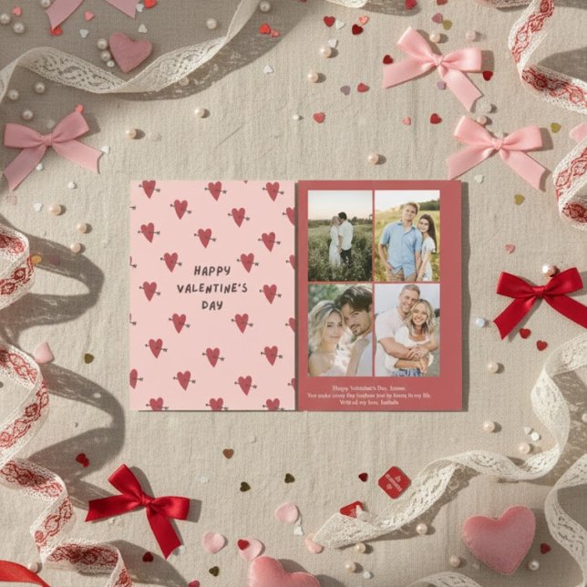 Cartão De Festividades Personalized Valentine’s Day Card with Photo pink (Criador carregado)