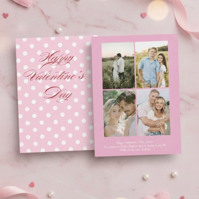 Cartão De Festividades Personalized Valentine’s Day Card with Photo pink (Criador carregado)