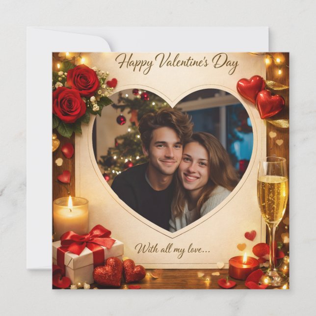 Cartão De Festividades Personalized Valentine’s Day Card your Photo (Frente)
