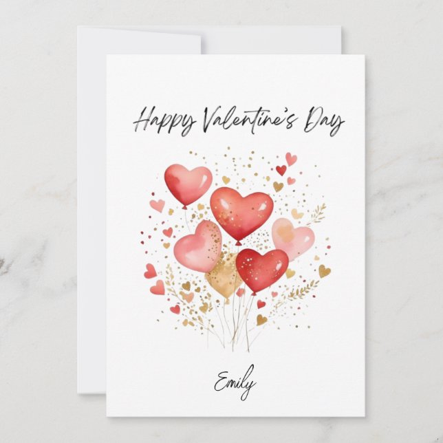 Cartão De Festividades Personalized Valentine’s Day Heart Balloon Card (Frente)