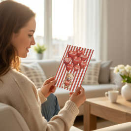 Cartão De Festividades personalized valentines red striped bear 