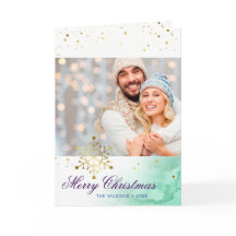 Personalized Watercolor Gold Merry Christmas Photo