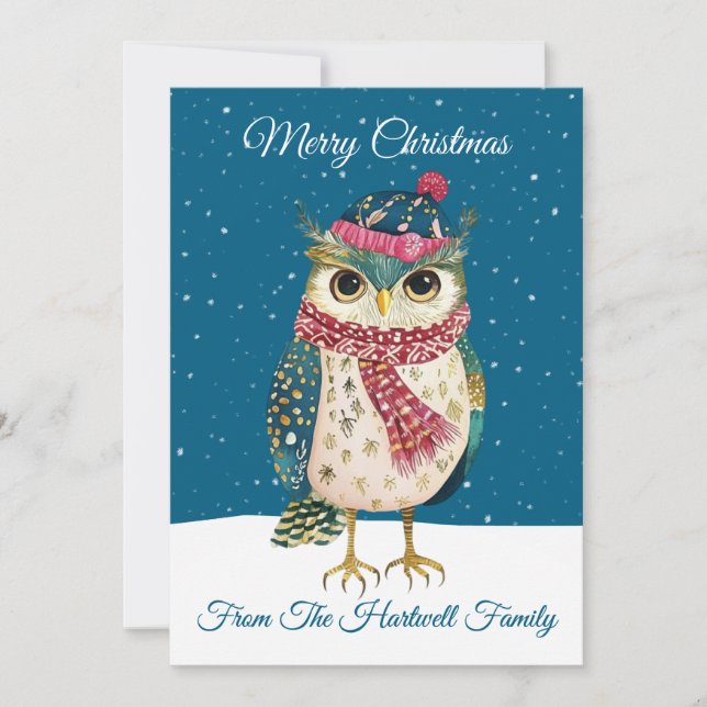 Cartão De Festividades Personalized Whimsical Folk Art Style Owl (Frente)
