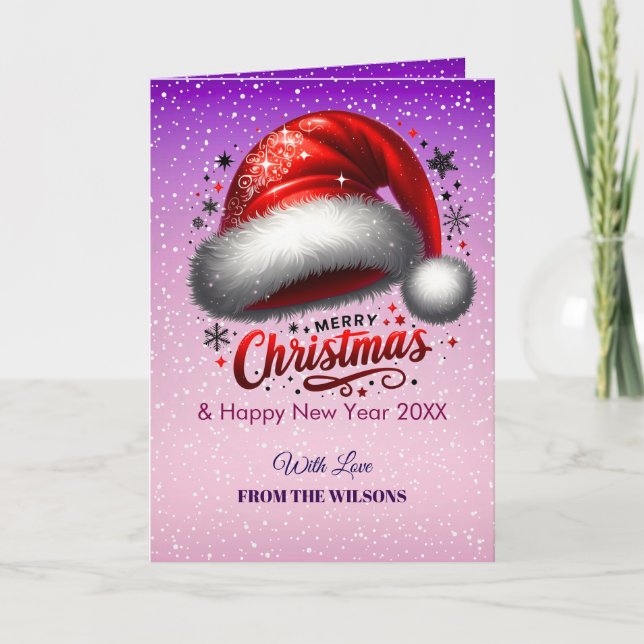 Cartão De Festividades Personlized Scarlet Santa Hat Glow Photo Card (Frente)