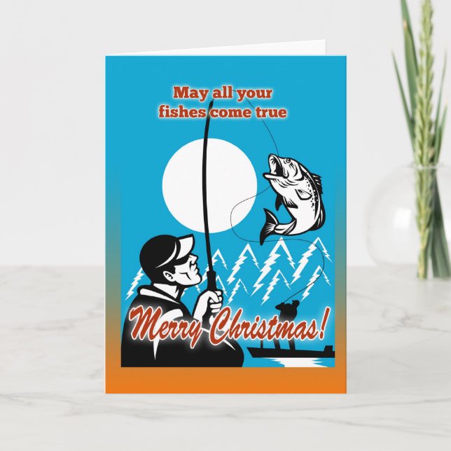 Cartão De Festividades Pescador da mosca no barco que trava o baixo (Frente)