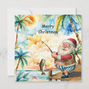 Cartão De Festividades Pescador O Papai Noel está Pescando Natal em Julho