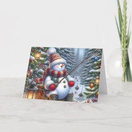 Cartão De Festividades Pescaria no Gelo do Boneco de Neve Natal