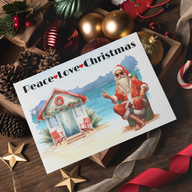 Cartão De Festividades Pêssego Amor Natal Papai Noel Praia (Criador carregado)