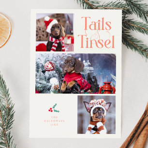 Cartão De Festividades Pêssego de Fotografia de Cão de Tail & Tinsel