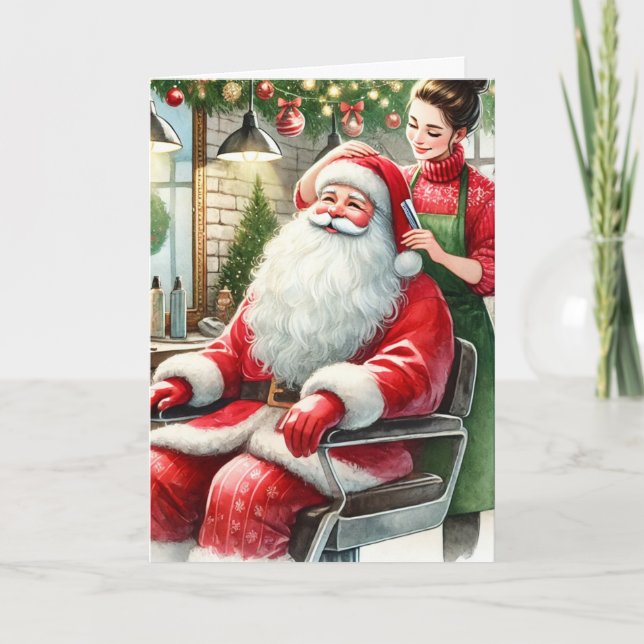 Cartão De Festividades Pêssego personalizado com Natal de Papai Noel (Frente)
