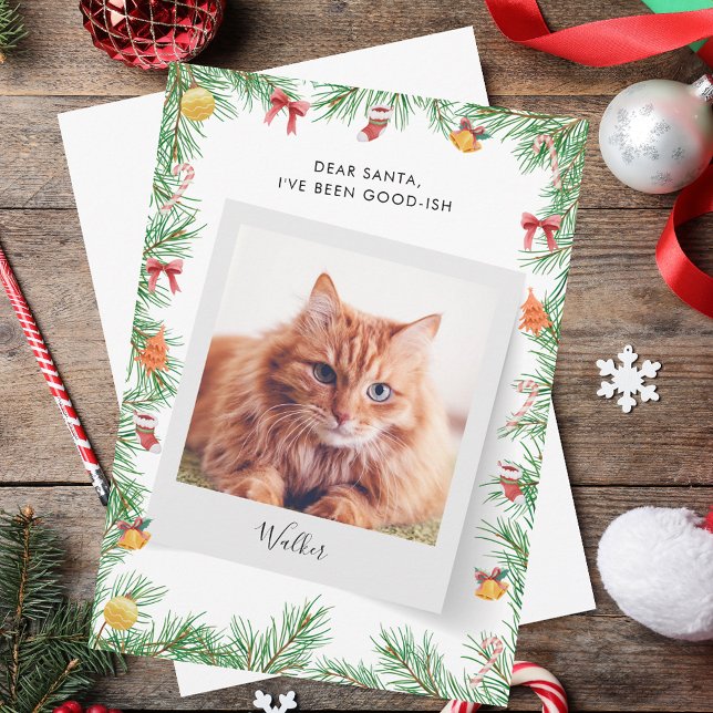 Cartão De Festividades Pet Cat Engraçado Personalizado Caros Papais noeis (Custom Funny Pet Cat Dear Santa Christmas Holiday Card)