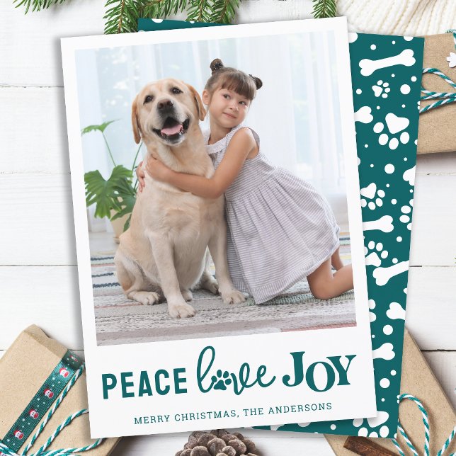Cartão De Festividades Pet Fotografia personalizada PEACE AMOR JOY (Criador carregado)