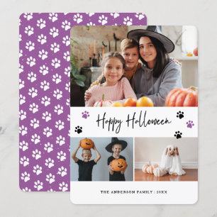 Cartão De Festividades Pet Paw Imprime Foto Collage Violet Halloween Card