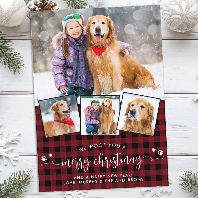 Cartão De Festividades Pet Photo Personalizado 4 Woof You Feliz Natal (Criador carregado)
