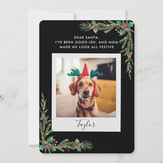Cartão De Festividades Pet Photo Script Funny Dog Christmas (Frente)