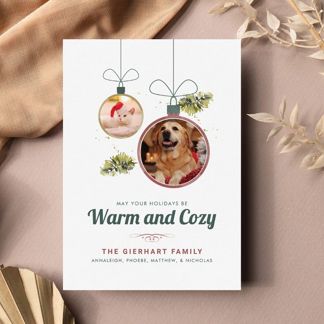 Cartão De Festividades Pet Photos Family Christmas Modern (Warm and Cozy Christmas Pet Photos Greetings Card)