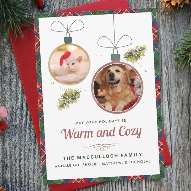 Cartão De Festividades Pet Photos Xadrez Tartan Natal (Pet Photos Plaid Tartan Christmas Holiday Card)