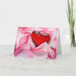 Cartão De Festividades Pétalas de Rosa de Coração de Vidro Vermelho