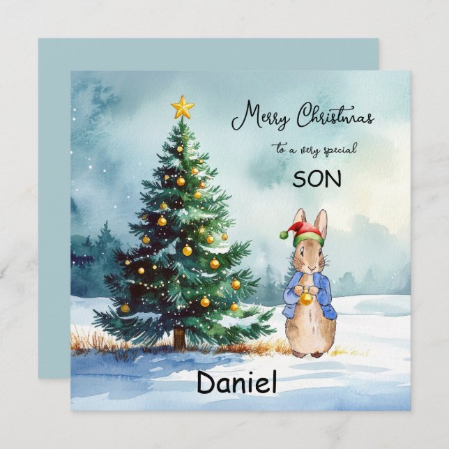 Cartão De Festividades Peter, a árvore de Natal do Coelho (Frente/Verso)
