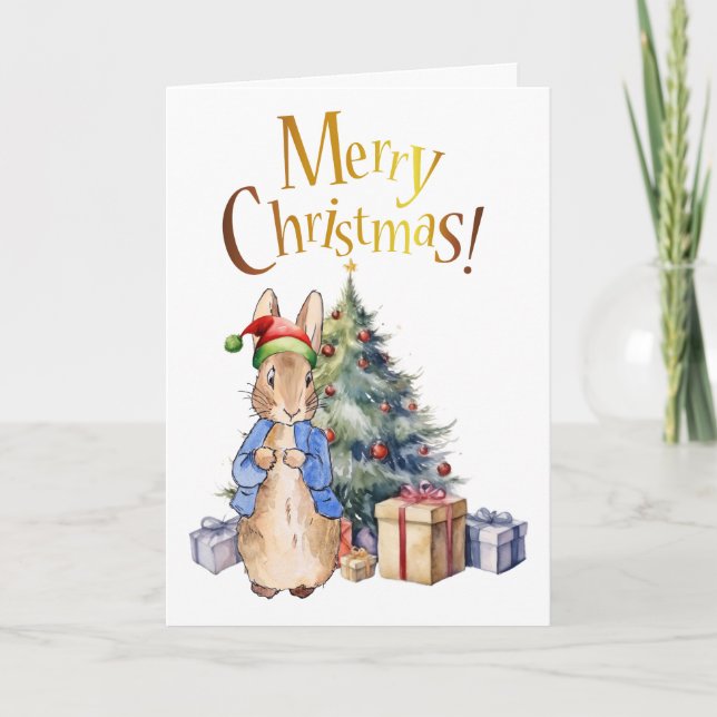 Cartão De Festividades Peter o Rabbit Merry Árvore de Natal (Frente)