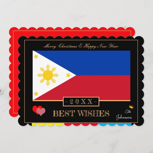 Cartão De Festividades Philippine Flag &Happy New Year/Best Wishes (Frente/Verso)