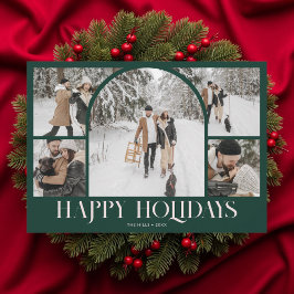 Cartão De Festividades Photo Arch Happy Holidays Christmas Vintage Green