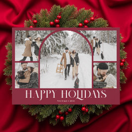Cartão De Festividades Photo Arch Happy Holidays Christmas Vintage Red