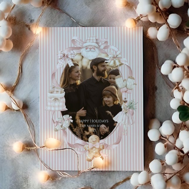 Cartão De Festividades Photo Blush Ribbon Tree Christmas (Criador carregado)