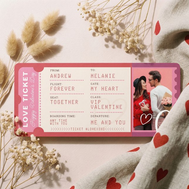Cartão De Festividades Photo Boarding Pass To Love Plane Ticket Valentine (Photo Boarding Pass To Love Plane Ticket Valentine Holiday Card)