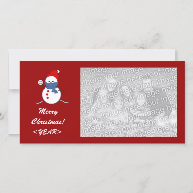 Cartão De Festividades Photo Card - Christmas Baseball Snowman (Frente)