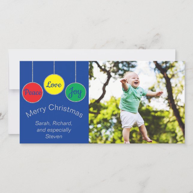 Cartão De Festividades Photo Card "Christmas Ornaments" (Frente)