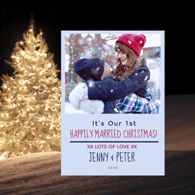 Cartão De Festividades Photo Christmas Card Just Married 1st Christmas (Photo Christmas Card Just Married 1st Christmas)