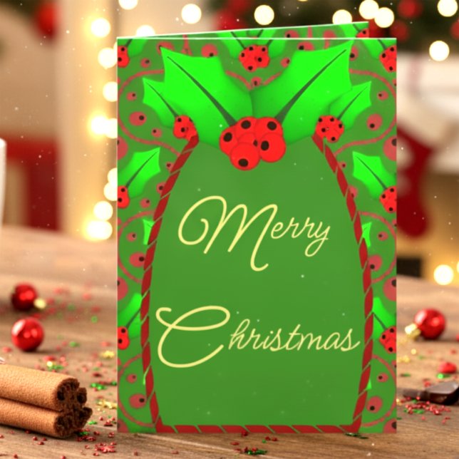 Cartão De Festividades Photo Christmas Card With Holly And Berries (Add your own photo and message. This card’s got holly, berries, and loads of Christmas charm.)