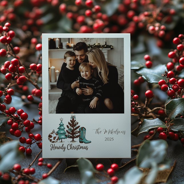 Cartão De Festividades Photo Cowgirl Rustic Howdy Christmas (Criador carregado)