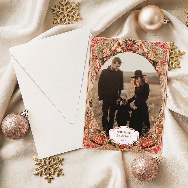 Cartão De Festividades Photo Elegant Botanical Ornament Christmas (Criador carregado)