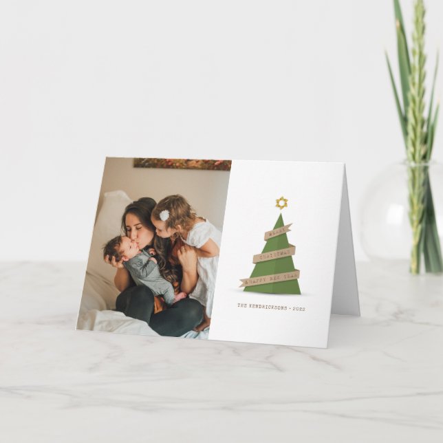 Cartão De Festividades PHOTO HOLIDAY CARD | Christmas Paper Tree (Frente)