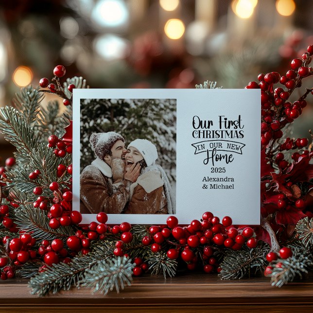 Cartão De Festividades Photo Minimalist Christmas First Home (Criador carregado)