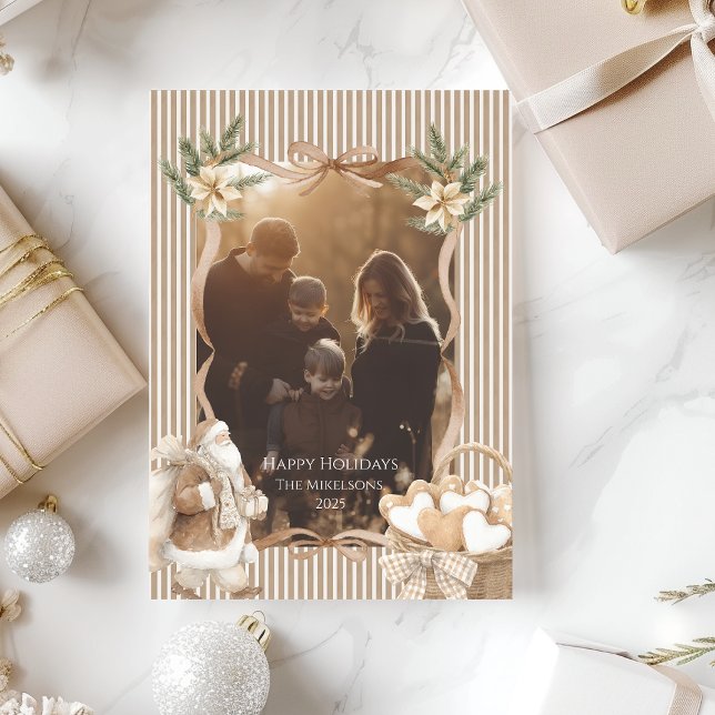 Cartão De Festividades Photo Neutral Poinsettia Christmas (Criador carregado)