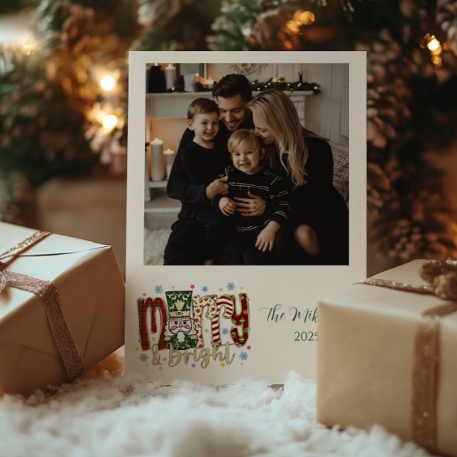 Cartão De Festividades Photo Nutcracker Merry & Bright Christmas (Criador carregado)