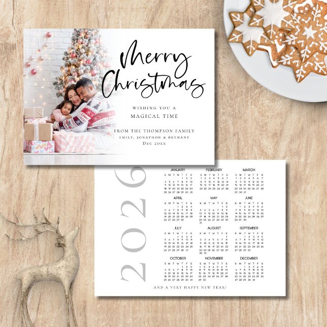 Cartão De Festividades Photo Overlay 2026 Calendar Merry Christmas  (Front and back view)