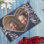 Cartão De Festividades Photo personalized cute rustic heart Christmas<br><div class="desc">Modern rustic inspired Christmas photo card with grey seasonal watercolor leaves branches with pink holy berries against a navy blue chalkboard background.             "Christmas Blessings" trendy typography script on the reverse.           Personalize it with your photo (landscape - horizontal oriented) and your signature!</div>