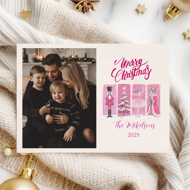 Cartão De Festividades Photo Pink Nutcracker Ballet Christmas (Criador carregado)