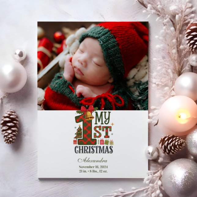 Cartão De Festividades Photo Plaid First Christmas (Criador carregado)
