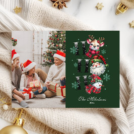 Cartão De Festividades Photo Retro Gingham Santa & Friends Christmas